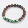 Natural Lava Rock & Wenge Wood Beads & Coconut Stretch Bracelets BJEW-I241-03N-1