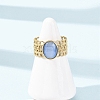 304 Stainless Steel with Glass Cat Eye Cuff Rings for Women RJEW-K309-40B-3