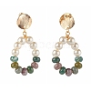 Natural Indian Agate with Glass Pearl Beads Dangle Stud Earrings EJEW-TA00001-3