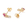 Deep Pink Cubic Zirconia Flat Round Dangle Stud Earrings EJEW-C029-03G-2