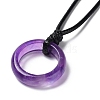 Natural Amethyst Ring Pendant Necklace with Waxed Cords NJEW-R262-01B-06-3