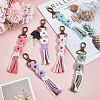 6Pcs 6 Colors Cotton Cord Knitted Flower Tassel Pendant Decoration HJEW-MA00026-4