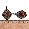 Natural Tiger Eye Rhombus Pendants G-K363-02R-03-3