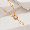 Fashionable Vintage Brass & Glass Tassel Rectangle Pendant Necklaces for Women WB8408-5-1