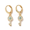 Key with Evil Eye Real 18K Gold Plated Brass Dangle Leverback Earrings EJEW-Q797-03G-03-1