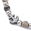 Natural Map Stone & Synthetic Magnetic Hematite Anchor Beaded Bracelet BJEW-P339-01P-02-2