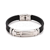 201 Stainless Steel Rectangle with Cross Link Bracelet with PU Leather Cord for Men Women BJEW-G649-08P-2