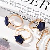 Star Natural Lapis Lazuli Adjustable Rings RJEW-H241-01G-01-1