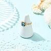 Copper Wired Natural Abalone Shell/Paua Shell Finger Rings for Women RJEW-JR01055-2