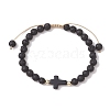 2Pcs 2 Styles 6mm Round Natural Lava Rock & Shell Pearl Braided Bead Bracelets BJEW-JB10322-3