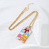Brass Enamel Rectangle with Cat Shape Pendant Necklaces FS-WG7D7CE-01-2