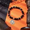 Frosted Natural Dyed & Heated Black Agate(Dyed & Heated) Beaded Stretch Bracelets BJEW-JB10565-2