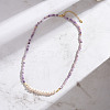 Round Natural Lepidolite & Natural Freshwater Pearl & 925 Sterling Silver Beaded Necklaces for Women NJEW-G154-01G-3