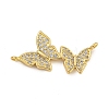 Rack Plating Brass Micro Pave Clear Cubic Zirconia Double Butterfly Connector Charms KK-C074-45G-1