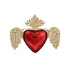 Rack Plating Heart with Wing Brass Micro Pave Cubic Zirconia Open Cuff Rings for Women RJEW-B064-02G-01-2