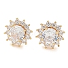 Rack Plating Flat Round Brass Clear Cubic Zirconia Stud Earrings EJEW-M090-19G-01-1