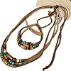 Wood & Alloy & Wax Cord Beaded Necklace & Braided Bead Style Bracelets Sets FS-WG2541A-01-5