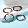 Natural Mixed Stone & Wood & Lava Rock Round Beads Stretch Bracelet BJEW-JB07133-3