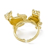 Rack Plating Brass Double Cat Open Cuff Ring for Women RJEW-F129-02G-3