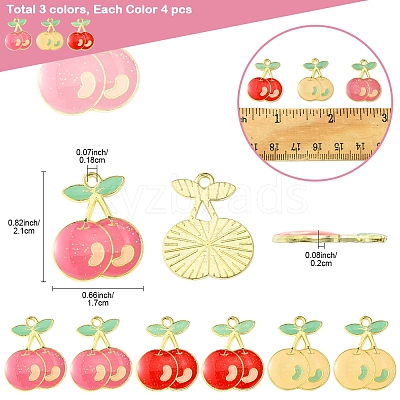 12Pcs 3 Colors Light Gold Plated Alloy Enamel Pendants FIND-FS0002-83-1