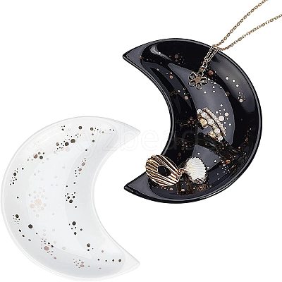 Ceramic Whiteware Moon Ring Holder DJEW-WH0011-34-1