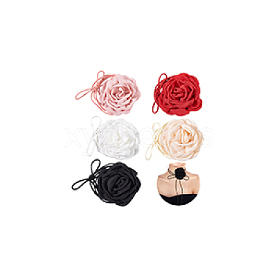 5Pcs 5 Colors Cloth Flower Collar Choker Necklaces AJEW-GA0007-38-1
