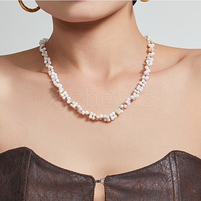 304 Stainless Steel & Imitation Pearl Woven Round Beaded Necklaces for Women SA-CBAAFEE-02G-1