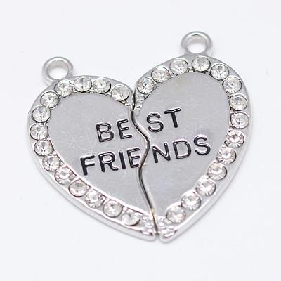Heart Alloy Rhinestone Split Pendants TIBEP-S293-061P-LF-1