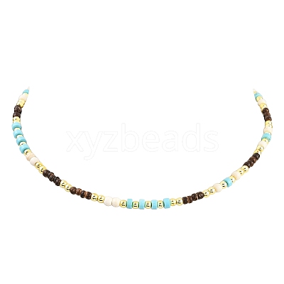 Synthetic Turquoise & Coconut Heishi Beaded Necklaces for Women NJEW-JN05460-02-1