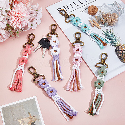 6Pcs 6 Colors Cotton Cord Knitted Flower Tassel Pendant Decoration HJEW-MA00026-1