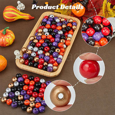 240Pcs 6 Styles Natural Wood Beads Strands WOOD-SP0001-03C-1