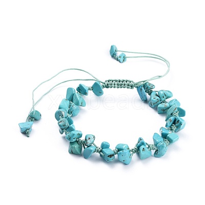 Adjustable Synthetic Turquoise(Dyed) Chip Beads Braided Bead Bracelets BJEW-JB04392-07-1