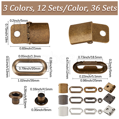 36 Bags 3 Colors Iron Baseball Hat Cap Buckle Strap Clasp Clip Kits IFIN-CY0001-03-1
