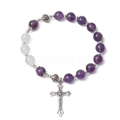 Natural Amethyst Beaded Bracelets BJEW-TA00564-01-1