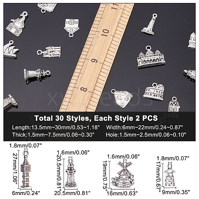 60pcs 30 Style Zinc Alloy Pendants Set PALLOY-PH0002-06-1