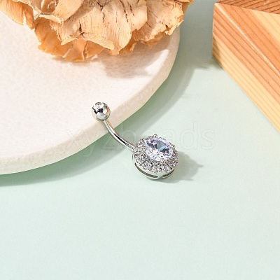 Piercing Jewelry Platinum Plated Brass Round Cubic Zirconia Navel Ring Navel Ring Belly Rings AJEW-EE0001-104A-1