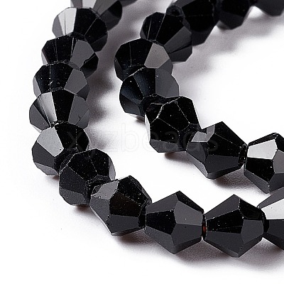Black Color Faceted Glass Bicone Beads Strands X-GLAA-S026-6mm-10-1