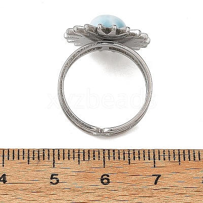 Natural Larimar Cabochons & Stainless Steel Cuff Open Rings RJEW-JR01090-02-1