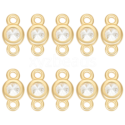 10Pcs 925 Sterling Silver Pave Clear Cubic Zirconia Flat Round Links Connector Charms STER-BC0004-22G-1