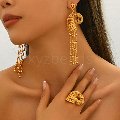 Vintage Alloy Hollowed-out Conch Shape Ring & Tassel Earrings Sets for Women CY8500-1