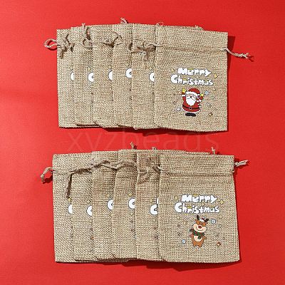 12Pcs 12 Styles Christmas Printed Burlap Packing Pouches Drawstring Bags ABAG-FS0001-03A-1