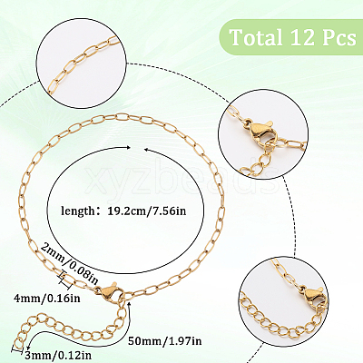 12Pcs 304 Stainless Steel Paperclip Chain Bracelets Set for Women BJEW-SC0001-21-1