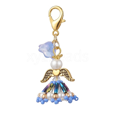 Handmade Glass Seed Beaded Angel Pendant Decorations HJEW-MZ00381-04-1