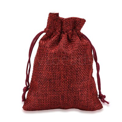 Polyester Imitation Burlap Packing Pouches Drawstring Bags X-ABAG-R005-9x12-M-1