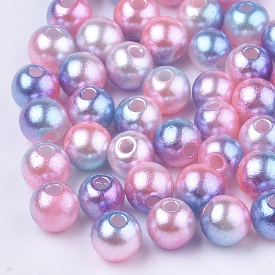 Rainbow ABS Plastic Imitation Pearl Beads OACR-Q174-6mm-13-1