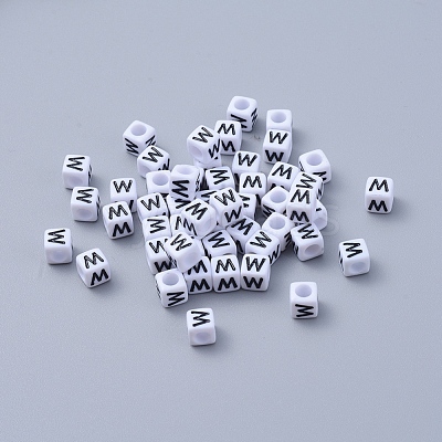 Acrylic Horizontal Hole Letter Beads PL37C9308-W-1
