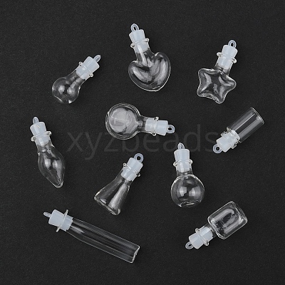 20Pcs 10 Styles Clear Glass Wishing Bottle Pendants GLAA-FS0002-19-1