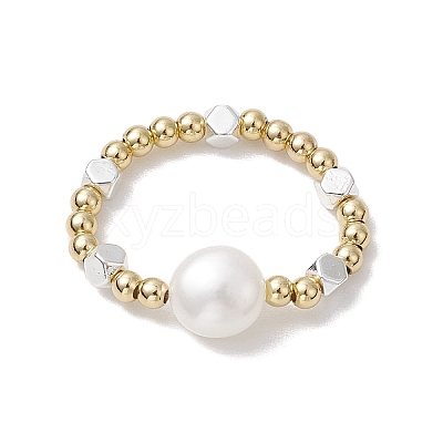 Brass Beads & Synthetic Hematite Beads Elastic Rings for Women RJEW-JR00806-1