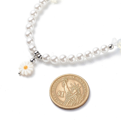 Plastic Pearl Daisy Pendant Dangle Earrings & Stretch Bracelet & Pendant Necklace SJEW-JS01256-1