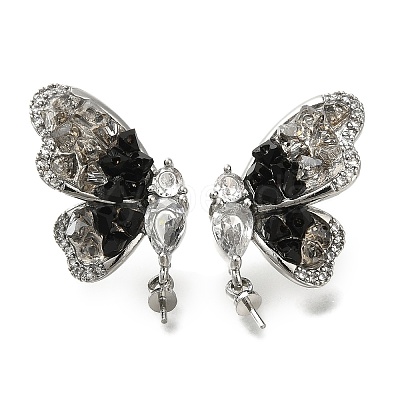 Brass Micro Pave Clear Cubic Zirconia & Quartz Stud Earring Findings KK-K388-17P-1